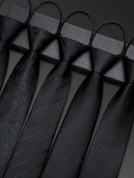 Мужской галстук Высшего качества, роскошные черные галстуки на молнии для мужчин 7 см, Деловой Рабочий свадебный галстук, мужской подарок с коробкой
