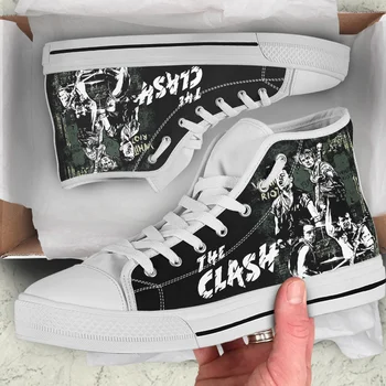 Горячие Модные Новые Летние Высококачественные Кроссовки Повседневная обувь Для мужчин И женщин The Clash Band С высоким берцем Новейшая классическая обувь для настольных игр
