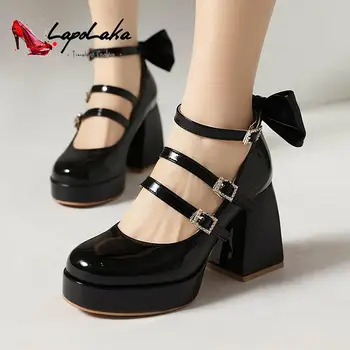 LapoLaka/Новый бренд, туфли-лодочки на очень массивном каблуке в стиле панк-готика, туфли-лодочки с квадратным носком и пряжкой-цепочкой, туфли-лодочки Cool Girl для косплея Мэри Джейнс