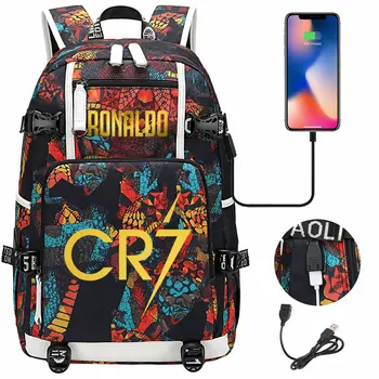 Футбольная звезда Роналду печатный USB молодежный студенческий школьный рюкзак для мужчин и женщин, рюкзак для отдыха и путешествий, сумка для компьютера на открытом воздухе