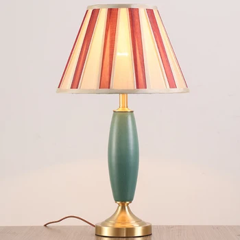 Простая настольная лампа из плиссированной ткани, Креативный Зеленый Керамический Декор для спальни, рабочего стола, Светодиодное освещение E27, Напольный светильник для гостиной