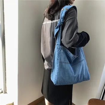 Джинсовая сумка С Широким плечевым ремнем, Джинсовая сумка-тоут, Повседневная женская сумка, Дизайнерские Простые сумки на плечо, Натуральная сумка через плечо, Новинка 2021 года