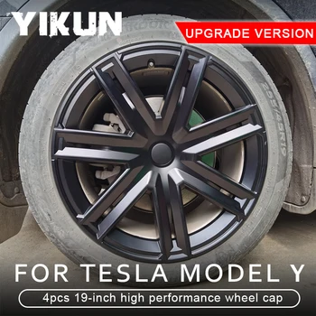 4 ШТ. Колпачок ступицы, сменный колпачок колеса, 19-дюймовый автомобильный колпачок, Полная крышка обода, аксессуары для Tesla Model Y 2018-2023