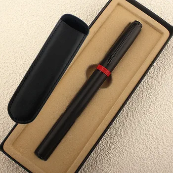 Деловая офисная черная авторучка с очень тонким пером Классического дизайна с преобразователем, металлические ручки для письма из нержавеющей стали