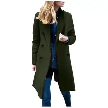 Женское зимнее шерстяное пальто с отворотом, тренч, длинное пальто, верхняя одежда, осень-зима, Дропшиппинг, Размер, продажа рабочей одежды для отдыха