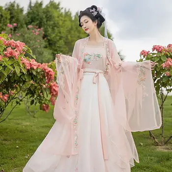 Оригинальный комплект одежды-рубашки с вышивкой Hanfu с большими рукавами, вышитая планка, женская весенне-летняя одежда