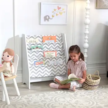 Детская мебель для книжных полок из дерева и холста - натуральная, бело-розовая (со склада в США)