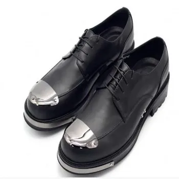 Мужские туфли Дерби ручной работы на плоской подошве из натуральной кожи с металлическим носком, мужские Модельные туфли в Британском Стиле