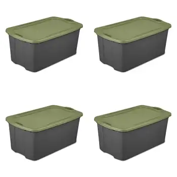 Набор из 4 пластиковых коробок серого цвета на плоской подошве/из бобов шалфея EZ, вместимостью 30 галлонов, удобные и прочные
