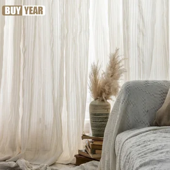 Шторы из хлопчатобумажной льняной ткани для гостиной, классические шторы в геометрическую полоску для спальни, экологически чистые ткани