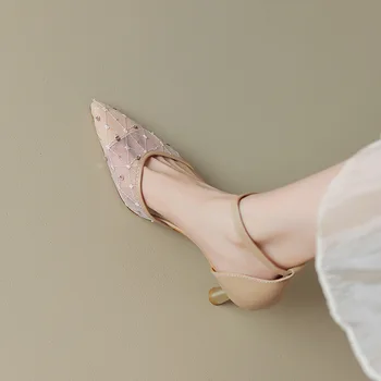 2023 Новые европейские модные пикантные женские туфли на высоком каблуке с острым носком и однолинейной пряжкой и женские босоножки на тонком каблуке Baotou