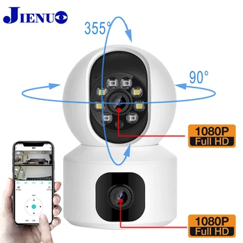 JIENUO PTZ Беспроводная Камера с Двойным Объективом, Автоматическое Отслеживание Видеонаблюдения, Полноцветное Ночное Видение, Wi-fi HD Домашняя IP-Камера