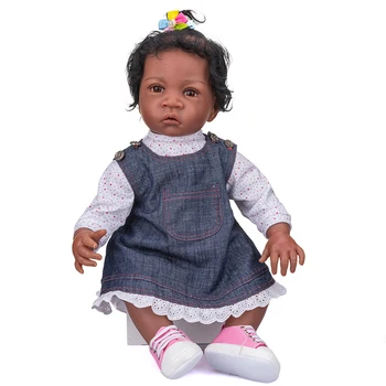 Новое поступление, 24-Дюймовые Куклы Reborn для малышей, 60 см, Темная кожа, настоящие мягкие на Ощупь куклы для маленьких девочек, Тканевое тело, Bebe Reborn, Детская подарочная игрушка