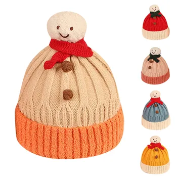 Детская Вязаная шапка, Осенне-зимняя мода, Мультяшный Снеговик, Милая и удобная теплая зимняя шапка, Мужские шапки из двух упаковок, Кепки