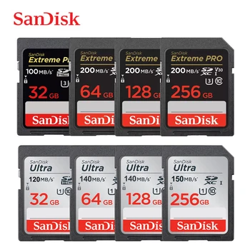 SanDisk SD-карта 32 ГБ 64 ГБ 128 ГБ 256 ГБ Карта памяти 120 МБ/с U1 200 МБ/с U3 V30 4K Для Зеркальной камеры Canon Nikon, Снимающей видео 4K