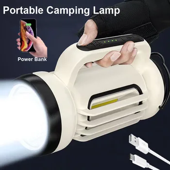 C2 Кемпинг светодиодный ручной светильник с сильным освещением USB Перезаряжаемый фонарик Портативный прожектор с боковой подсветкой COB Power Bank torch tool