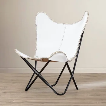Брезентовый чехол для сиденья Ручной работы Винтажное белое кожаное кресло-бабочка Relax Arm Chair Сменный чехол