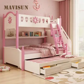 Деревянная Двухъярусная кровать Для детей от 5 до 8 лет В Североевропейском Стиле, Современная мебель для спальни для девочек, Простая детская кровать