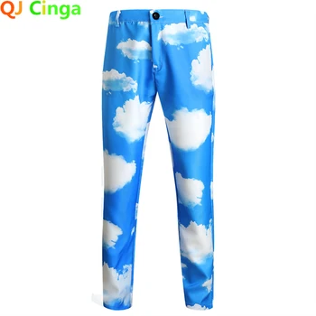 Мужские брюки с 3D принтом, Небесно-Голубые, С рисунком Белого Облака, Деловые Повседневные мужские брюки, Красно-зеленые Мужские Брюки, Черные Панталоны Hombre