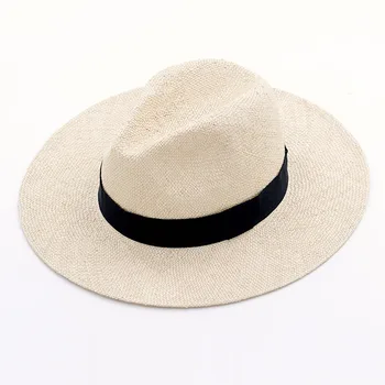 Ручная работа мужская натуральная сизаль летние шляпы для женщин с широкими полями, Солнце шляпа трилби Соломенная Федора настоящую Гаванскую ретро пляжный Джаз шапка