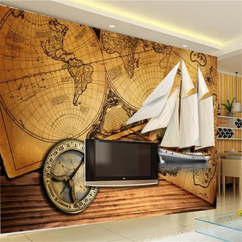 beibehang HD 3D карта мира с корабельными фресками Европа ТВ фон кирпичные обои гостиная спальня muralspapel de parede