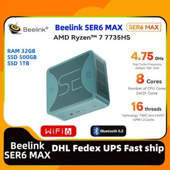 Beelink SER6 MAX AMD Ryzen7 7735HS Высокопроизводительный игровой мини-ПК офисный 32G 1TB DDR5 dp 4K дисплей Настольный beelink SER6 MAX PC