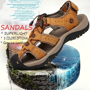 Модные Мужские Летние Походные Сандалии, Пляжные сандалии, Повседневные сандалии из натуральной кожи, Размер 38-47