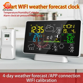 Tuya WiFi интеллектуальный погодный будильник прогноз погоды метеостанция цветной ЖК-экран беспроводной термометр гигрометр
