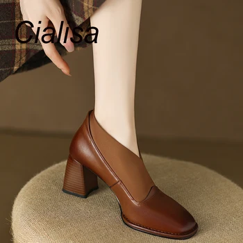 Cialisa/ Винтажная обувь; Женские туфли-лодочки; Новинка 2023 года; Модное лоскутное платье Ручной работы с круглым носком на высоком каблуке 6,5 см; Женская обувь 40