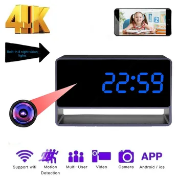 4K HD Мини Беспроводная Камера Wifi Будильник Ночного Видения Smart Home Security Маленькая Видеокамера Удаленный Монитор Невидимая Espia Cam