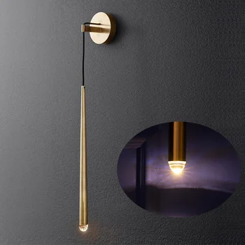 Скандинавский современный минималистичный медный креативный хрустальный настенный светильник, прикроватная тумбочка для спальни, гостиная, коридор, подвесной настенный светильник в коридоре