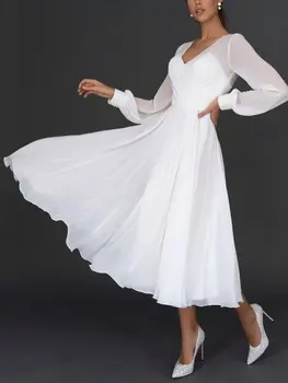 Новое поступление, роскошное кружевное бальное платье с глубоким V-образным вырезом, атласное платье с оборками и бабочкой, простое свадебное платье для новобрачных, Женское белое вечернее платье