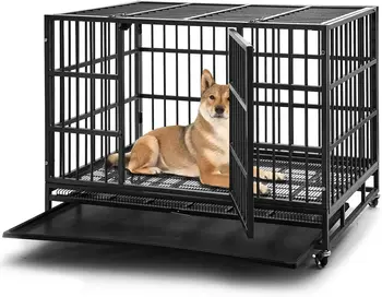 Прямая поставка из Америки, 48-дюймовый сверхмощный питомник для собак с колесами, складные двойные двери для помещений, Большая клетка для собак