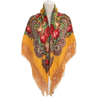 Русский плащ с большим цветочным принтом, щедрый шарф, Женская шаль, Теплый осенне-зимний многофункциональный шарф, пончо, накидки желтого цвета