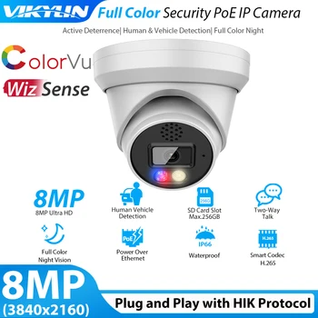 Vikylin 8MP Полноцветная камера Безопасности для Hik Совместимая Onvif POE Human Vehicle Detect Двухстороннее Аудио SD CCTV Камера видеонаблюдения