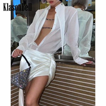 5,11 KlasonBell, Модная Сексуальная тонкая однобортная повседневная рубашка с длинным рукавом, женская