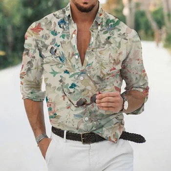 Роскошная Гавайская Тропическая Рубашка для Мужчин с 3D Принтом, Цветочная Блузка с длинным рукавом для Пляжного Отдыха, Camisa, Негабаритный Топ, Мужская Рубашка Homme