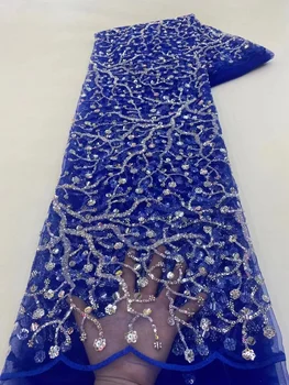 Королевская синяя Африканская Кружевная ткань с пайетками, Кружевная ткань ручной работы, Вышивка 2023, Французские кружевные ткани Для Нигерии, Свадебный Вечерний Пошив