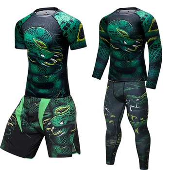 Спортивный костюм для бокса с гремучей змеей MMA BJJ Rashguard, Мужская спортивная одежда для кикбоксинга, Шорты для муай Тай, Компрессионная рубашка, брюки для бега, комплект для бега
