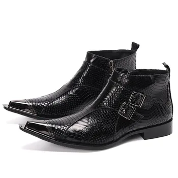 Итальянские Однотонные короткие ботинки Большого Размера, Классические Ботильоны на молнии с острым носком, Элегантные мужские модельные ботинки из натуральной кожи