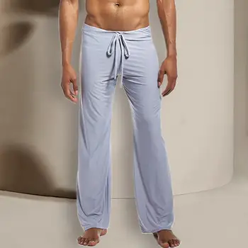 Красивые пижамные брюки на шнурке, Мужские Сексуальные Длинные Брюки для Сна, Брюки для Отдыха