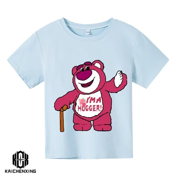 2023 Детская одежда, милая футболка с клубничным мишкой Для мальчиков и девочек, летняя футболка, топ, уличная футболка