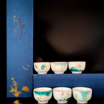 Китайский Необычный Красивый Набор чайных чашек с керамической глазурью, Цзиндэчжэньский фарфор, Эстетическая посуда ручной работы, посуда для подарков на 6 персон