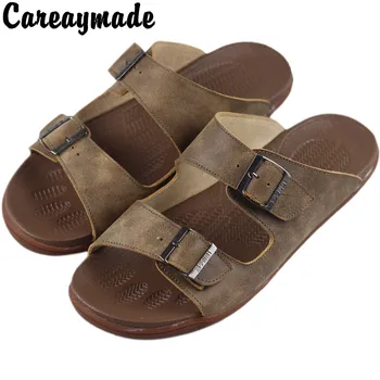 Careaymade-Тапочки большого размера, летние новые кожаные вьетнамки в стиле ретро для мужчин и женщин, одинаковые сандалии из воловьей кожи ручной работы, сандалии с мягкой подошвой