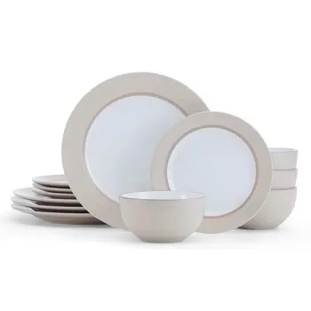 Серый набор посуды Grayson из 12 предметов, круглый керамогранит белого цвета