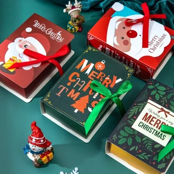 4 шт. сумки в форме книги, веселые рождественские коробки для конфет, Рождественская подарочная коробка Санта-Клауса, украшения для вечеринки Navidad Natal Noel