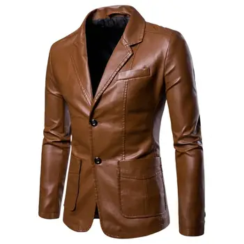 Мужская куртка из искусственной кожи, Гладкая Поверхность, Свободное байкерское Пальто, Искусственная кожа, Однобортная Мотоциклетная куртка, Байкерское Кожаное пальто