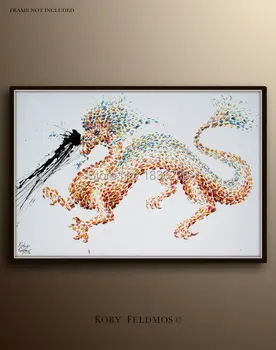 Абстрактное Настенное Искусство Ручной работы Современное бегущее животное Абстрактный Декор Loong Animal Картина маслом На Холсте Для Декора Гостиной
