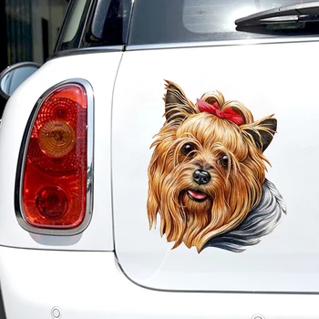 Забавная собачка ЙОРКИ 17СМ \ 20СМ Самоклеящаяся наклейка на автомобиль, Водонепроницаемые автомобильные декорации на бампер, заднее стекло, ноутбук # S60499