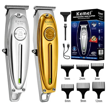 Оригинальный Цельнометаллический Профессиональный Триммер для волос Kemei Для Мужчин, Литиевый Триммер для бороды, Электрическая Парикмахерская Машинка для стрижки волос
